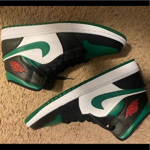Jordan 1 Mid red white green and black